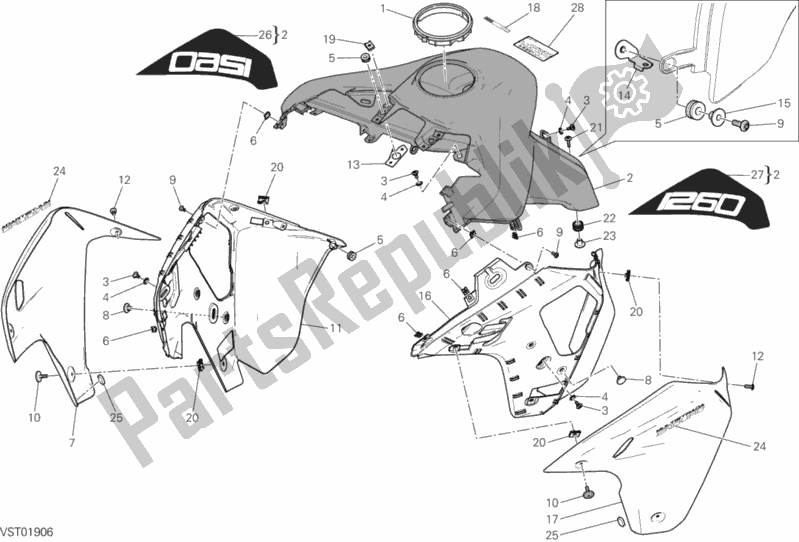 All parts for the 34a - Fairing of the Ducati Multistrada 1260 Enduro Touring 2019